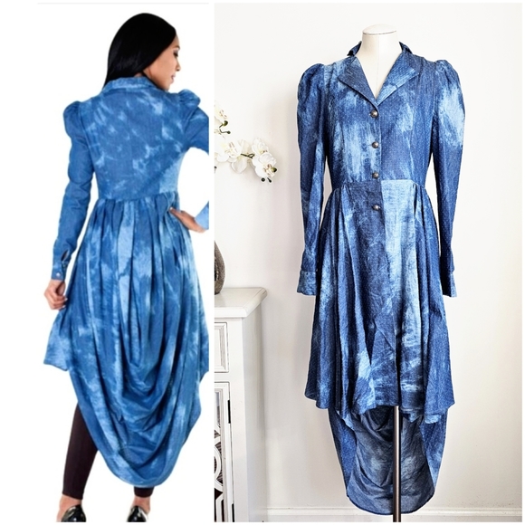 For Her NYC Goth Coquette Grunge Romantic Dress Wash Blue "The Takeover" Size M - Picture 2 of 15